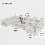 Salon d'extérieur modulable 9 places avec pieds U et pouf ottant convertible | Tissu Nano Slubweave couleur brume