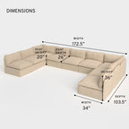 Module d'assise extérieur lavable, 9 places, ouvert sur les deux extrémités, en forme de U | Alfresco Boucle en couleur Noisette
