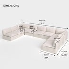 Module d'assise U extensible pour extérieur, lavable, 9 places, avec extrémités ouvertes | Tissu Nano Slubweave couleur Chai