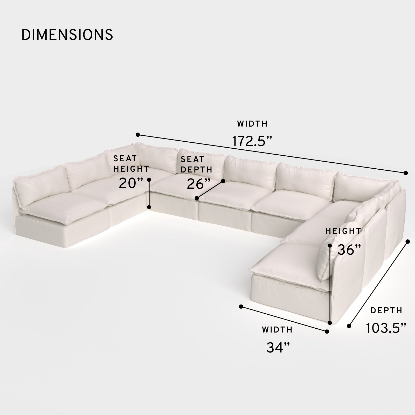Module d'assise U extensible pour extérieur, lavable, 9 places, avec extrémités ouvertes | Tissu Nano Slubweave couleur Chai