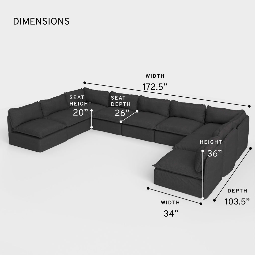 Section U modulaire d'extérieur lavable à 9 places avec extrémités ouvertes | Toile classique anthracite