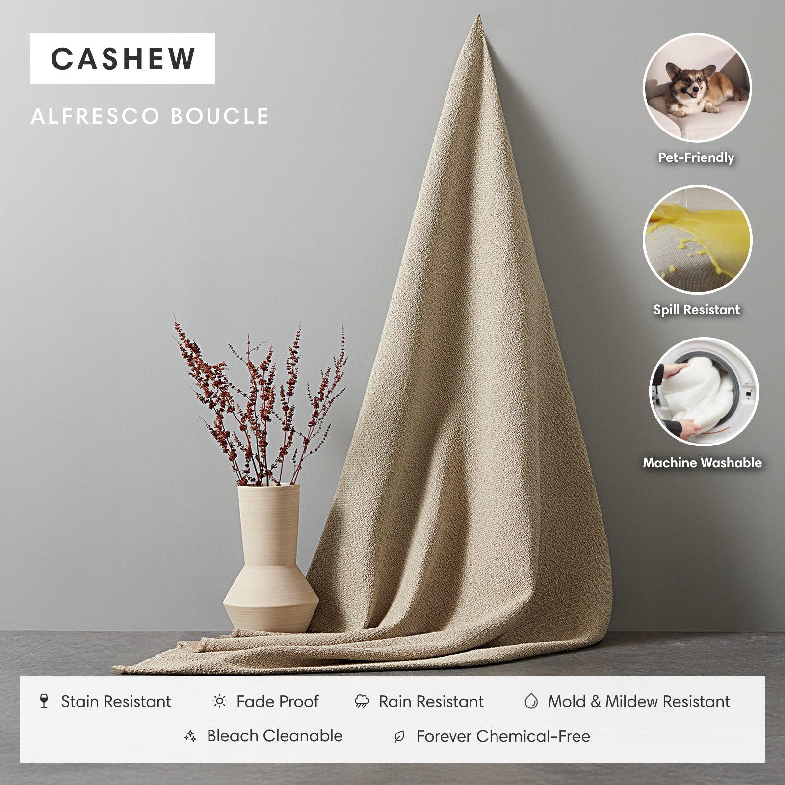 Module d'assise extérieur lavable, 9 places, ouvert sur les deux extrémités, en forme de U | Alfresco Boucle en couleur Noisette