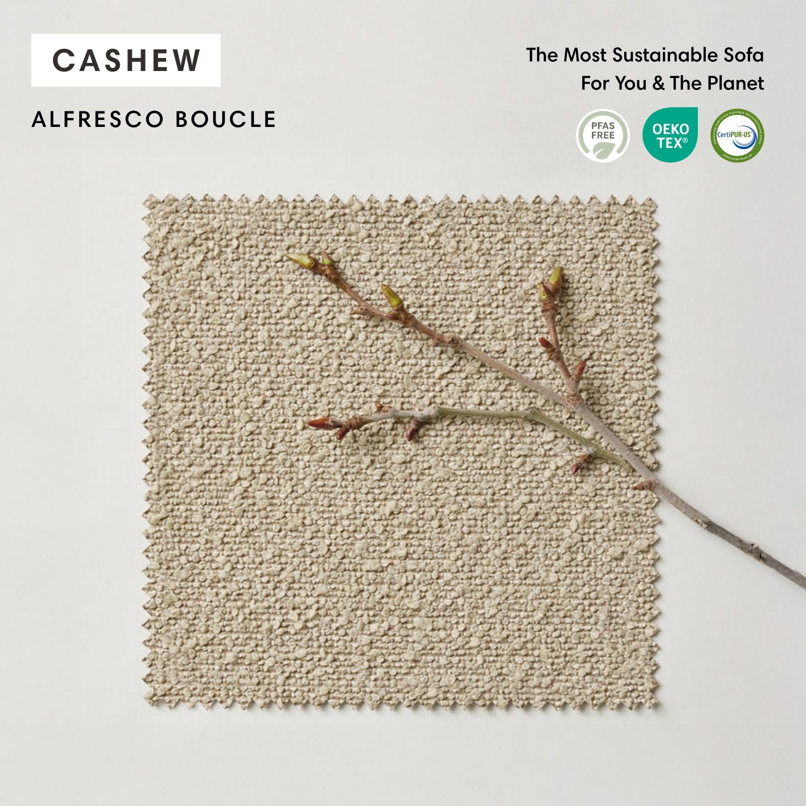 Salon modulable d'extérieur lavable en forme de U avec 7 places et pieds ouverts + pouf ottomane | Alfresco Boucle en couleur Noisette