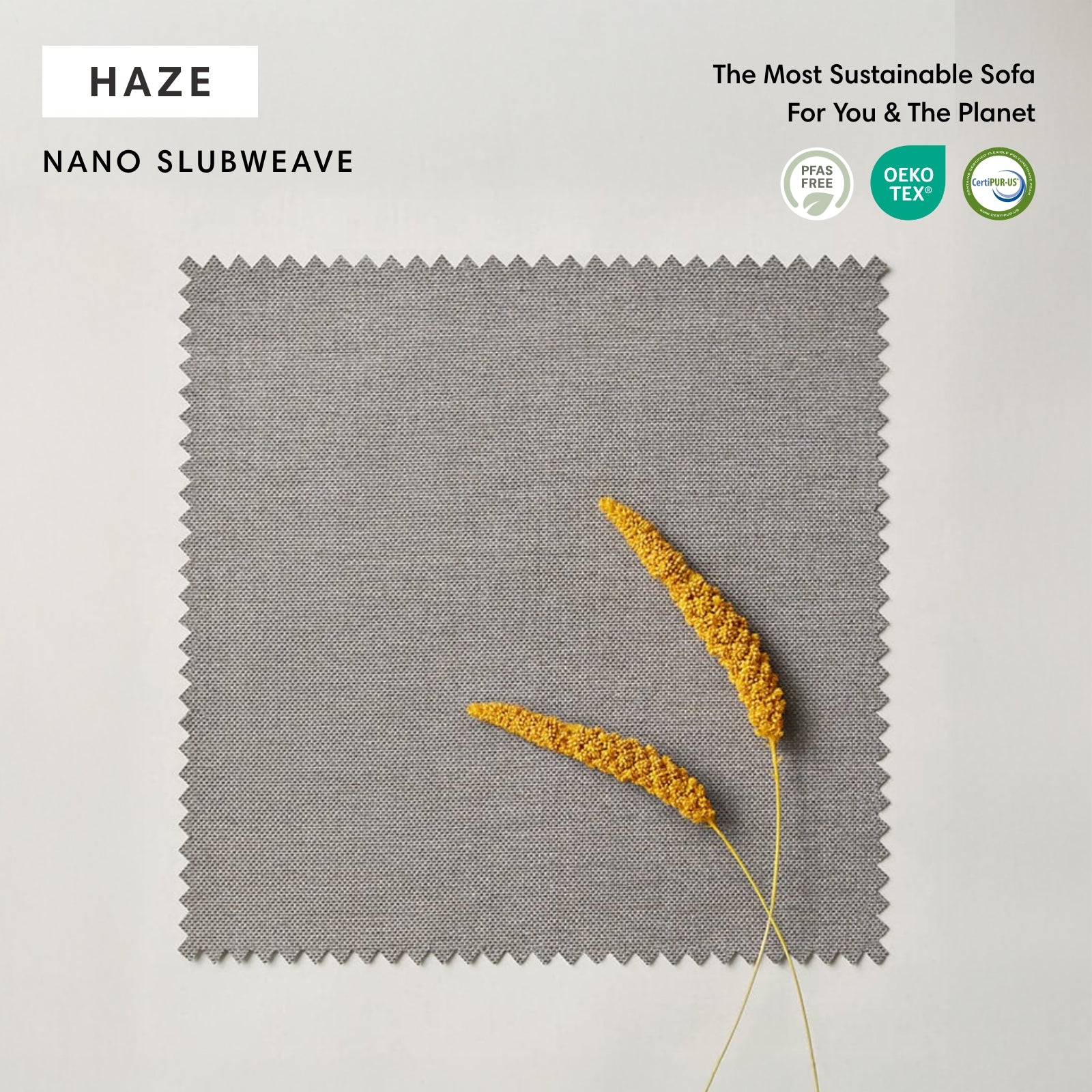 Salon modulable d'extérieur lavable en forme de U avec 8 places et pieds décalés + pouf | Tissu Nano Slubweave gris clair