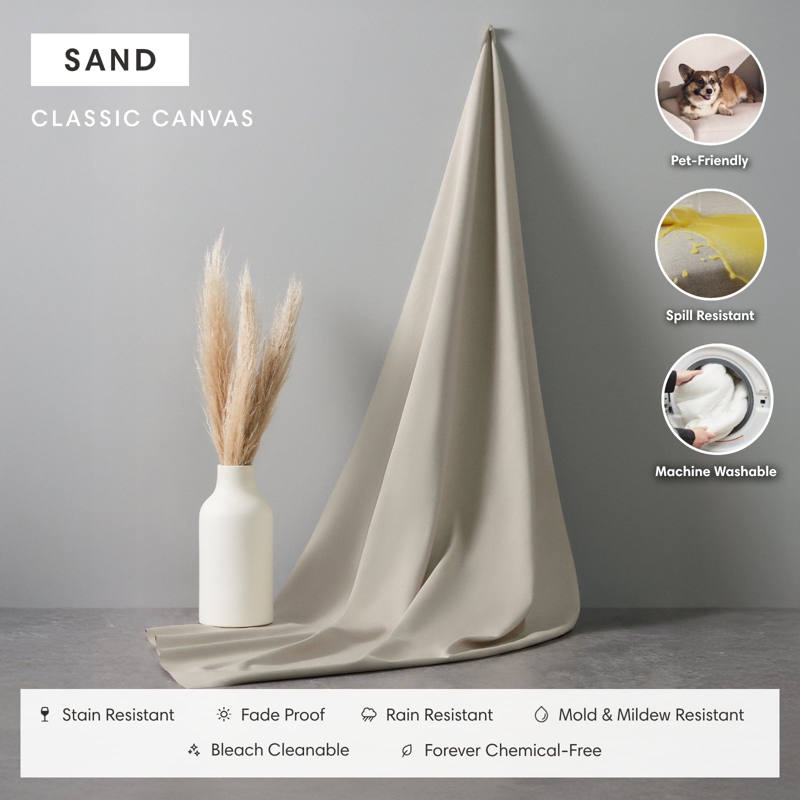 Salon modulable d'extérieur lavable à 8 places, ouvert et en forme de U | Toile classique couleur sable