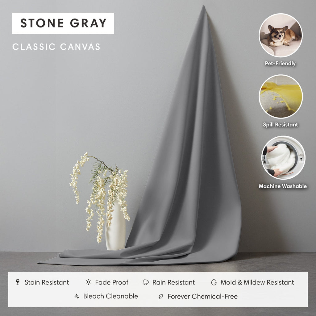 Modulable, lavable, pour extérieur, U-sectionnel à 7 places avec extrémités ouvertes | Toile classique gris pierre