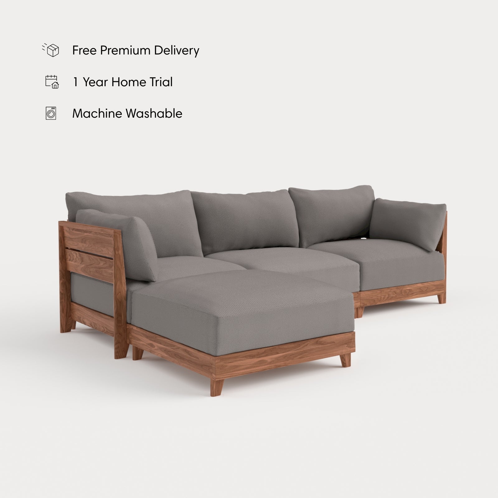 Canapé d'extérieur modulable en teck | Tissu Nano Slubweave gris clair