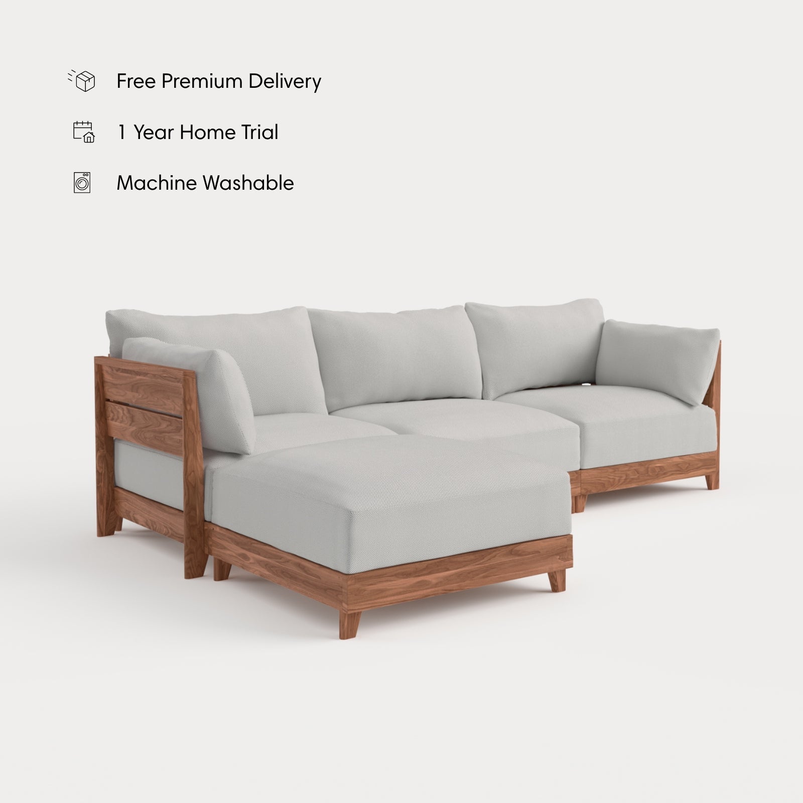 Canapé d'extérieur modulaire en teck | Tissu Nano Slubweave couleur brume