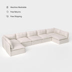 Section U modulable d'extérieur lavable à 7 places avec extrémités ouvertes | Tissu Nano Slubweave couleur Chai