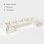 Canapé d'extérieur modulable lavable en forme de U avec 7 places et extrémités ouvertes | Toile classique couleur nuage