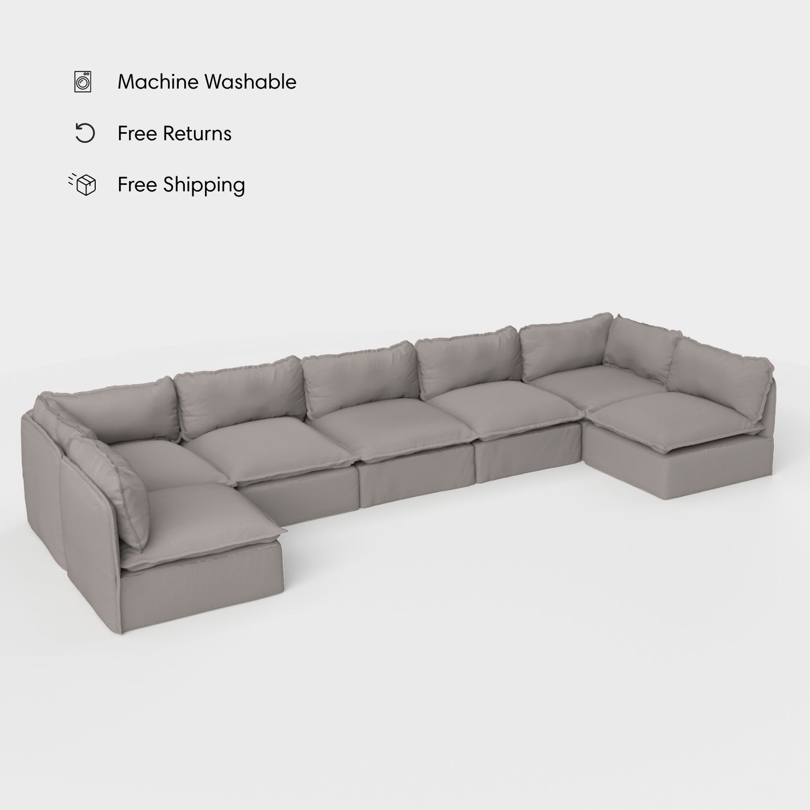 Section U modulable pour extérieur, 7 places, avec extrémités ouvertes, lavable | Tissu Nano Slubweave gris clair