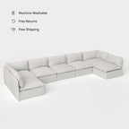 Module d'angle U modulable pour extérieur, 7 places, avec extrémités ouvertes, lavable | Tissu Nano Slubweave couleur brume