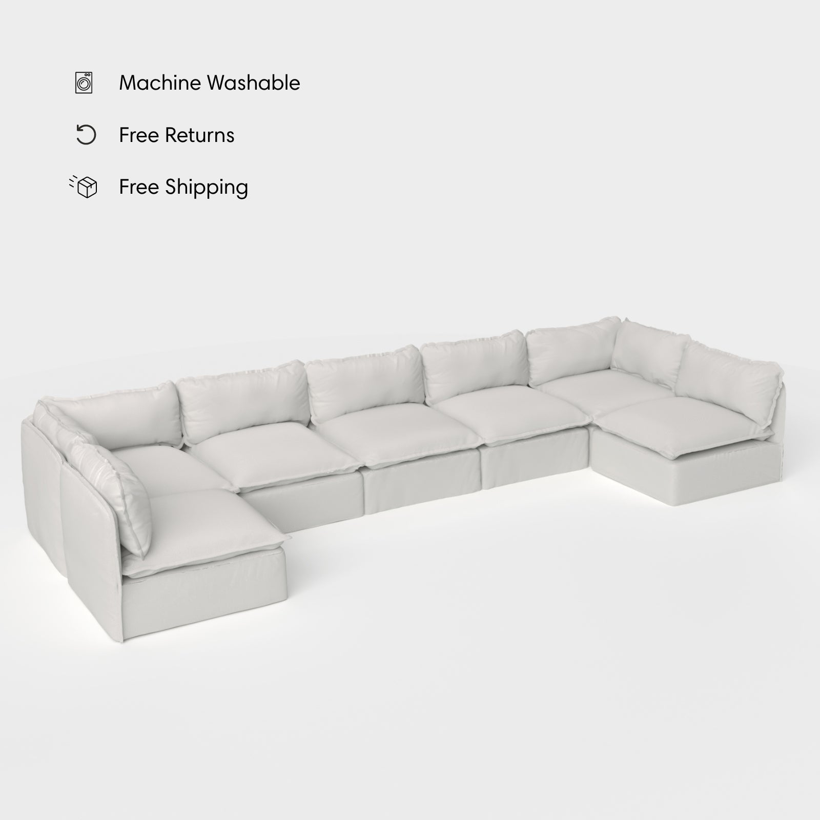 Module d'angle U modulable pour extérieur, 7 places, avec extrémités ouvertes, lavable | Tissu Nano Slubweave couleur brume