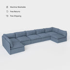 Sectional d'extérieur modulaire lavable en forme de U à 7 places avec extrémités ouvertes | Toile classique couleur océan