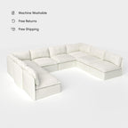 Salon modulable d'extérieur lavable en forme de U à 8 places avec extrémités ouvertes | Toile classique couleur nuage