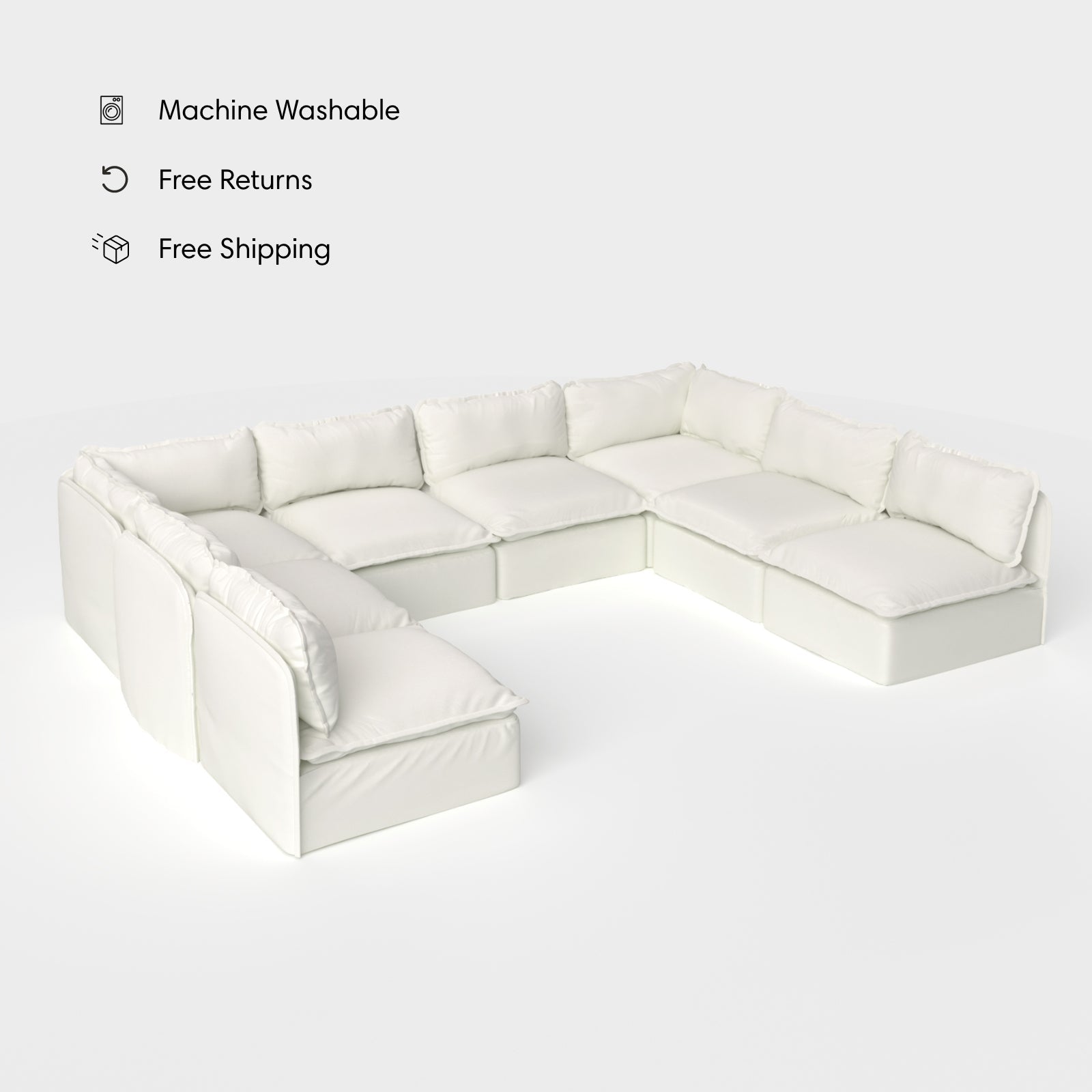 Salon modulable d'extérieur lavable en forme de U à 8 places avec extrémités ouvertes | Toile classique couleur nuage