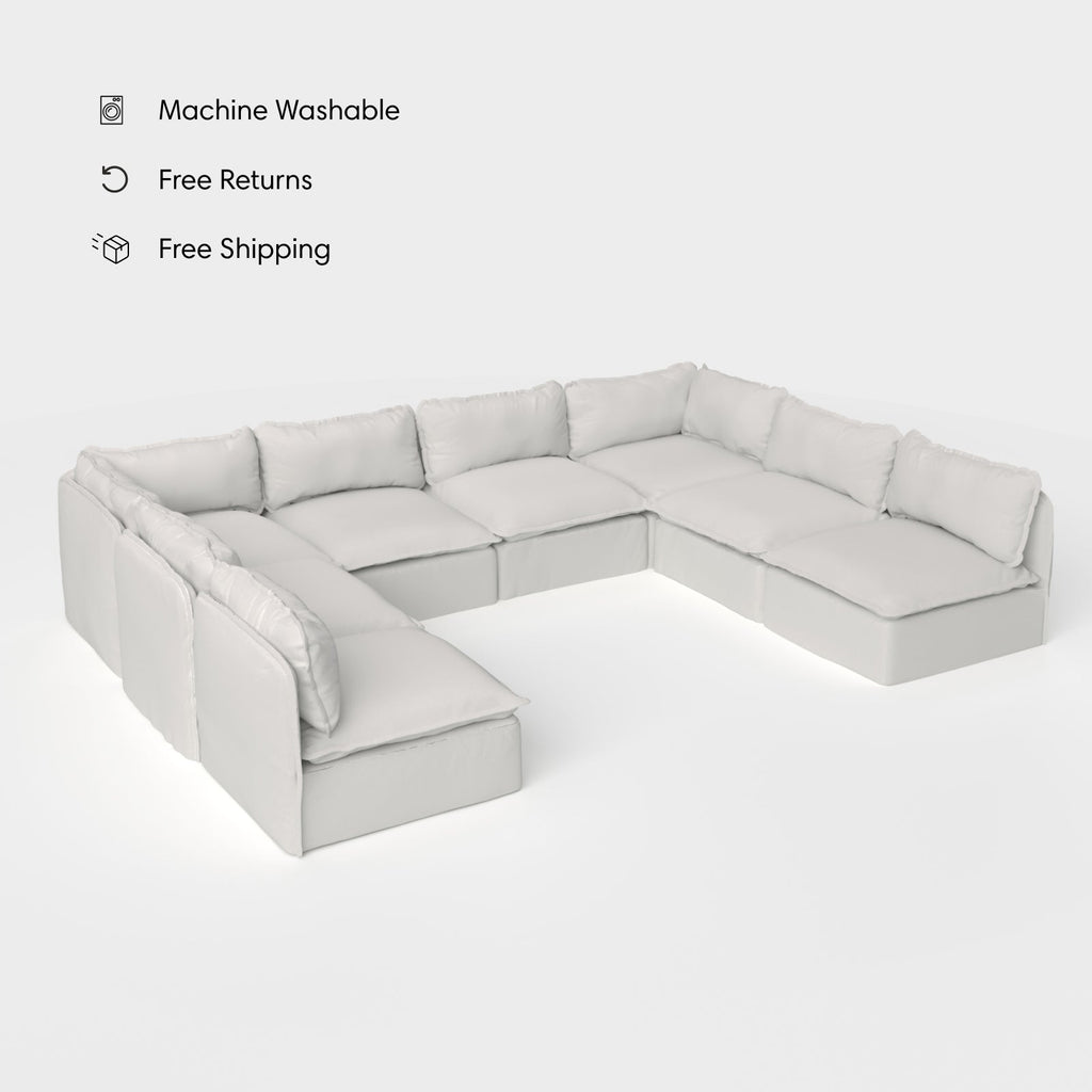 Section U modulaire d'extérieur lavable à 8 places avec extrémités ouvertes | Tissu Nano Slubweave couleur brume