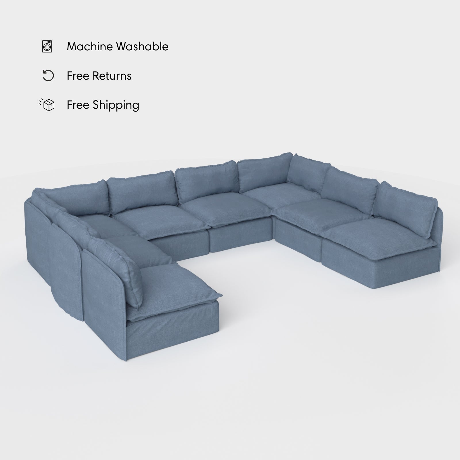 Sectional en U modulaire d'extérieur lavable à 8 places avec extrémités ouvertes | Toile classique en Ocean