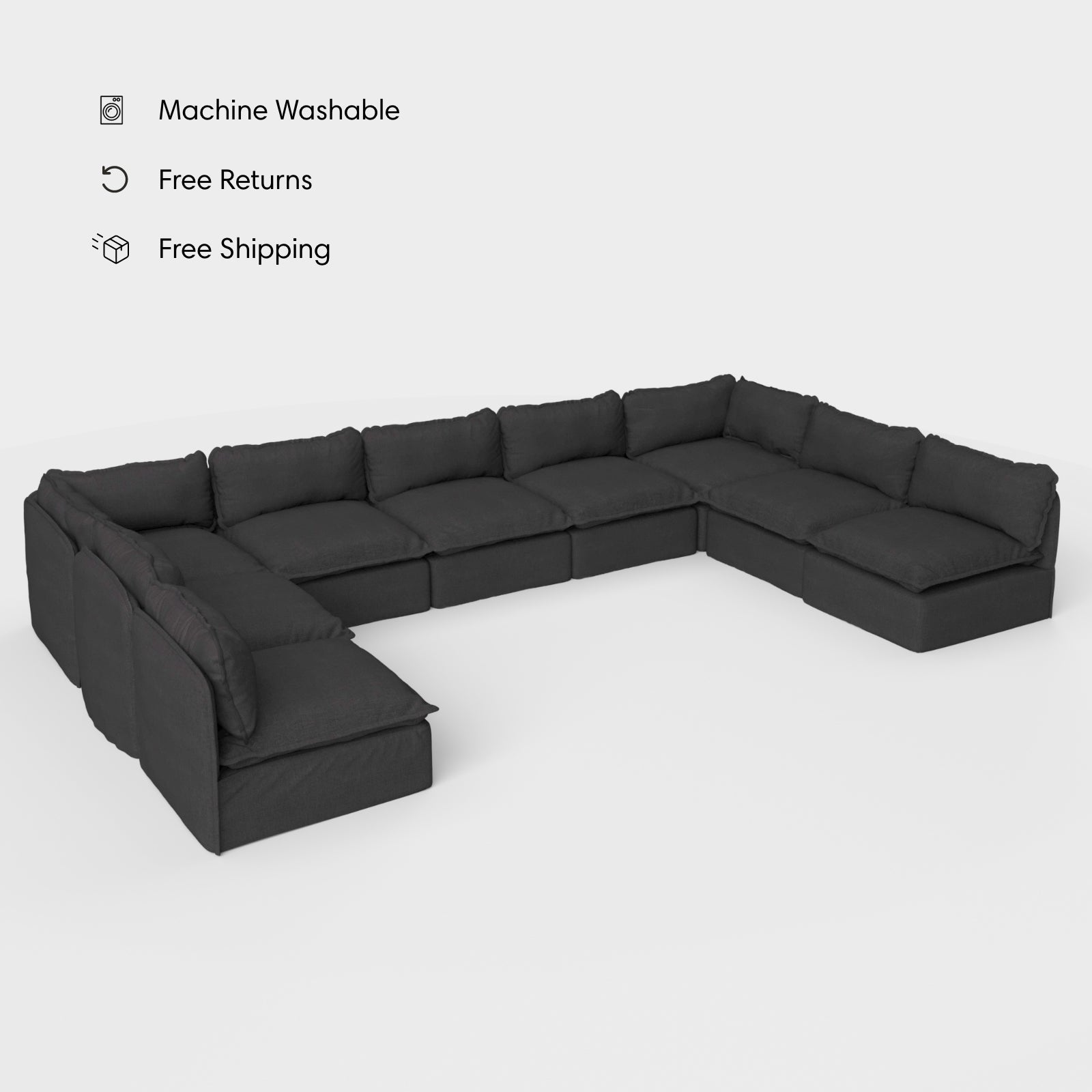 Section U modulaire d'extérieur lavable à 9 places avec extrémités ouvertes | Toile classique anthracite