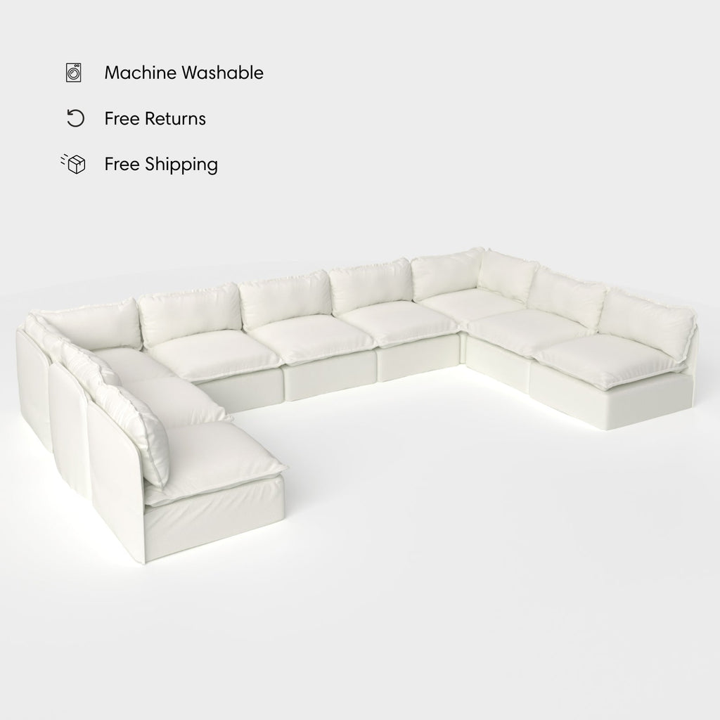 Sectional U-Shape 9 Places Extérieur Modulaire et Lavable avec Extrémités Ouvertes | Toile Classique Couleur Nuage