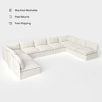 Sectional U-Shape 9 Places Extérieur Modulaire et Lavable avec Extrémités Ouvertes | Toile Classique Couleur Nuage