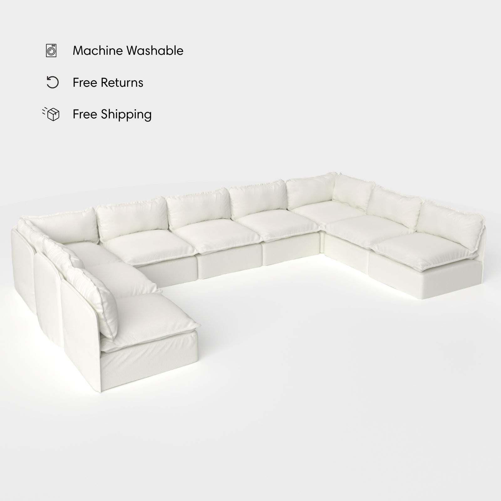 Sectional U-Shape 9 Places Extérieur Modulaire et Lavable avec Extrémités Ouvertes | Toile Classique Couleur Nuage