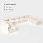 Module d'assise extérieur lavable, 9 places, en forme de U avec extrémités ouvertes | Alfresco Boucle en crème