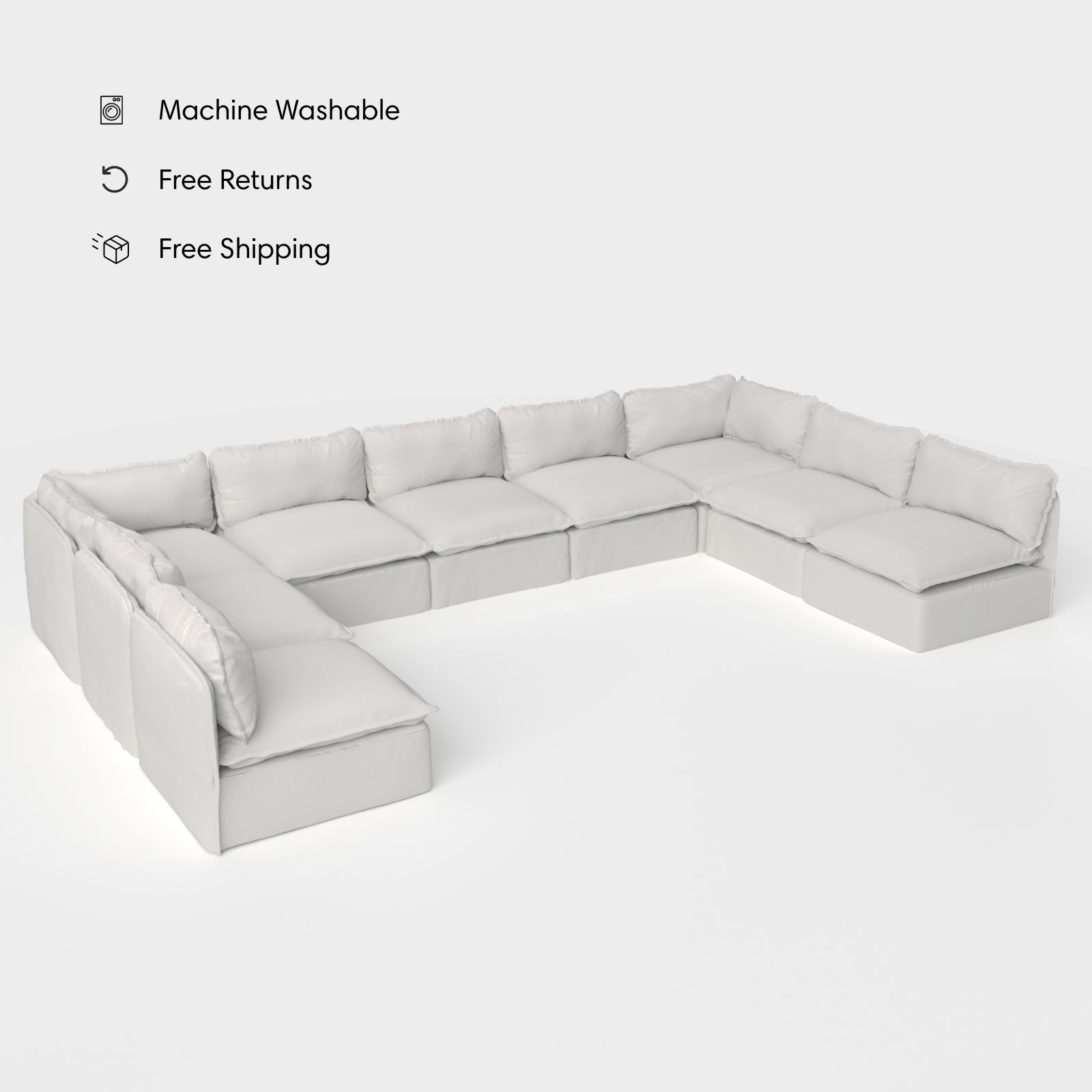 Module d'assise U extensible pour extérieur, 9 places, avec extrémités ouvertes | Tissu Nano Slubweave couleur brume