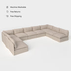 Sectionnel U modulaire d'extérieur lavable à 9 places avec extrémités ouvertes | Toile classique couleur sable