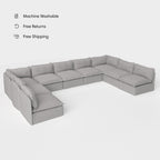 Section U modulaire d'extérieur lavable à 9 places avec extrémités ouvertes | Toile classique en gris pierre