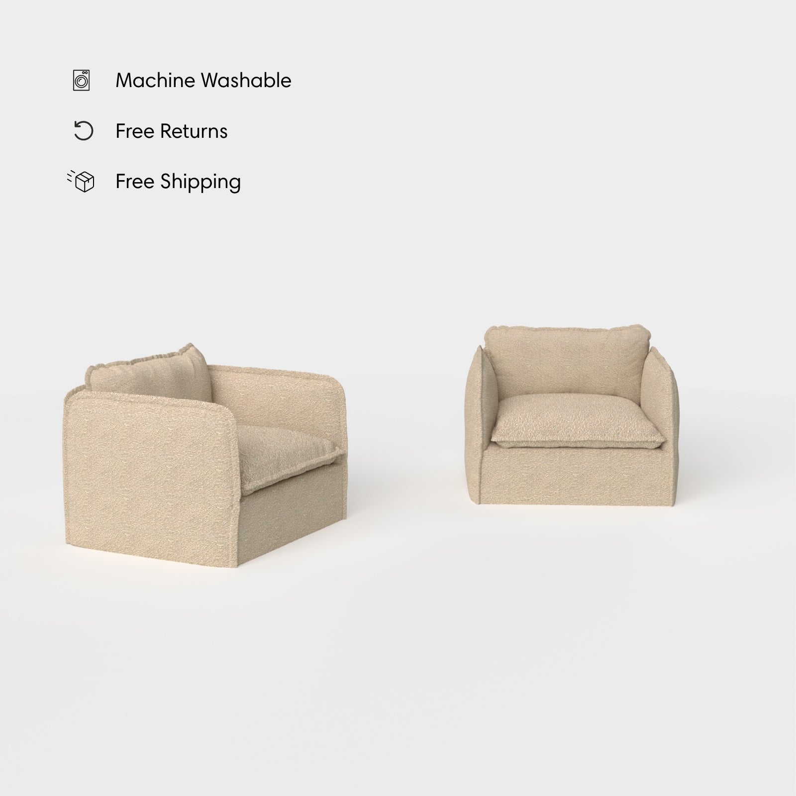Ensemble de chaises à bras modulaires lavables pour extérieur | Alfresco Boucle en couleur Noisette