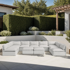 Module d'angle U modulable pour extérieur, 7 places, avec extrémités ouvertes, lavable | Tissu Nano Slubweave couleur brume