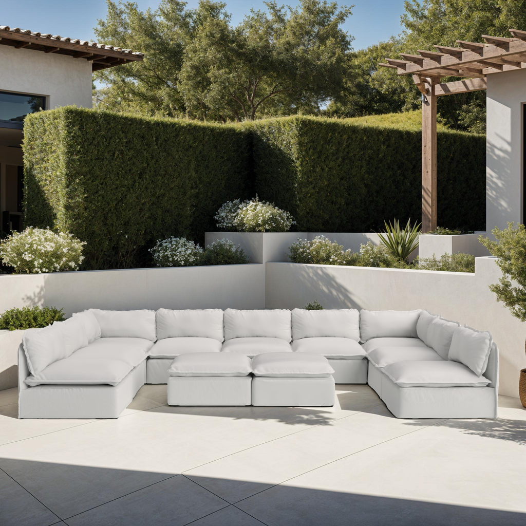 Section U modulaire d'extérieur lavable à 8 places avec extrémités ouvertes | Tissu Nano Slubweave couleur brume