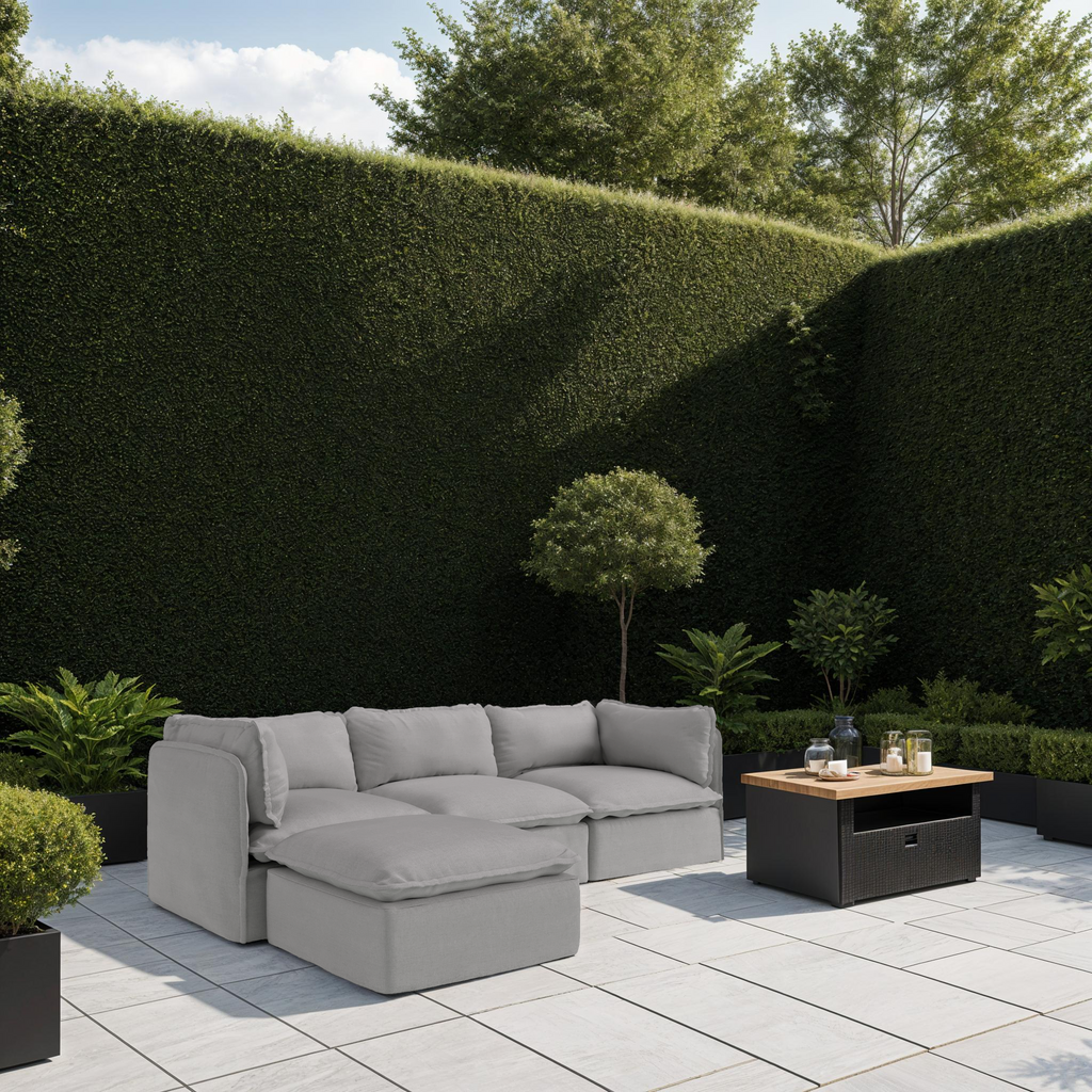 Section U modulaire d'extérieur lavable à 9 places avec extrémités ouvertes | Toile classique en gris pierre