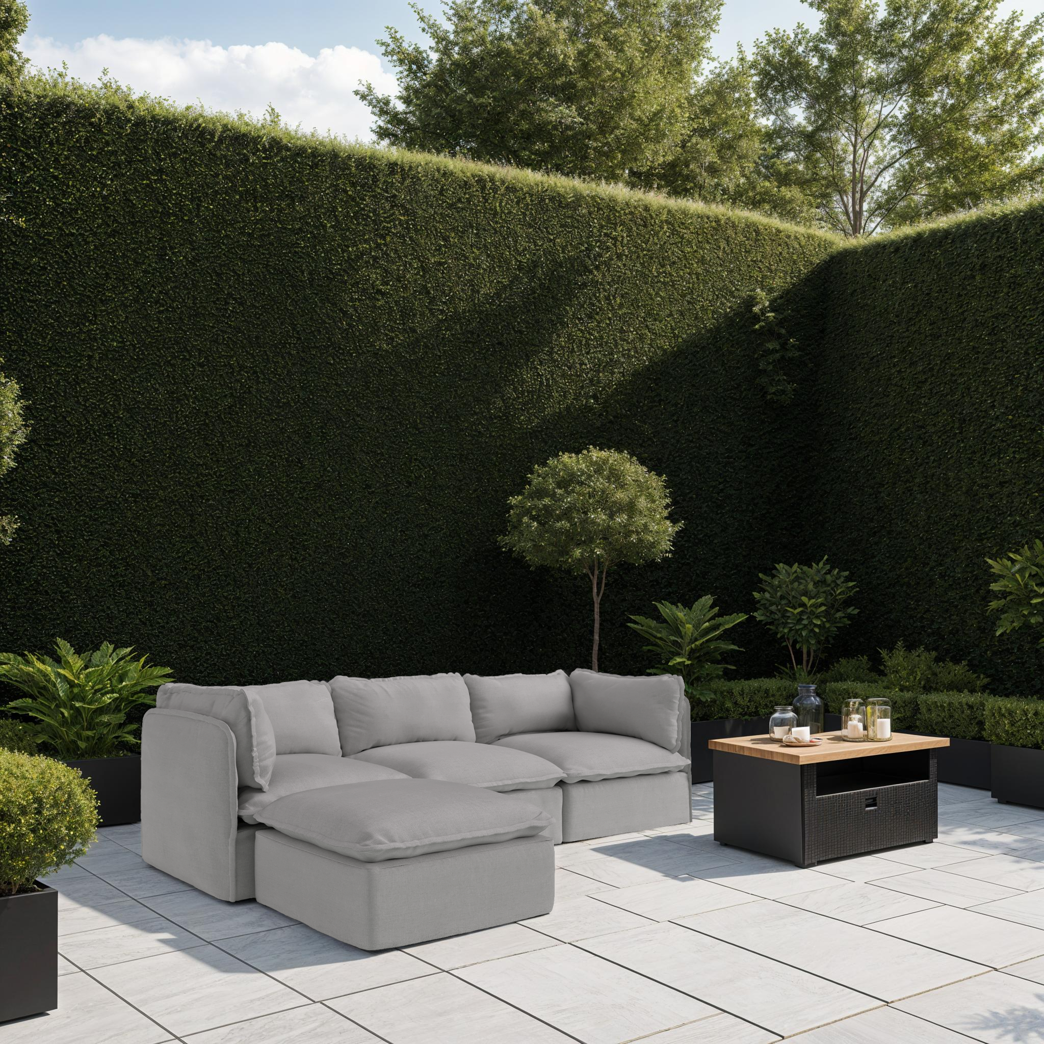 Section U modulaire d'extérieur lavable à 9 places avec extrémités ouvertes | Toile classique en gris pierre