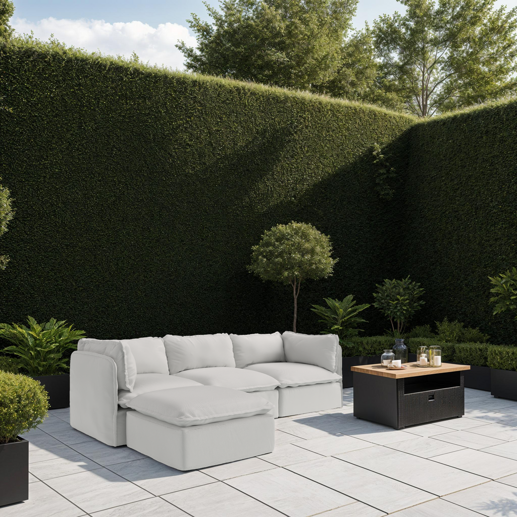 Section U modulaire d'extérieur lavable à 8 places avec extrémités ouvertes | Tissu Nano Slubweave couleur brume